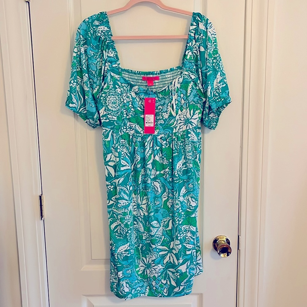 Lilly Pulitzer Sz 14 Delaney Short Sleeved Dress Botanical Garden Safari Sangria